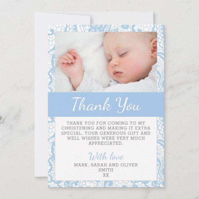Baby Boy Christening Thank You Card (Front)