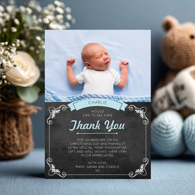 Baby Boy Christening Thank You Card (A big thank you. Express your gratitude with this sweet christening thank you card.)