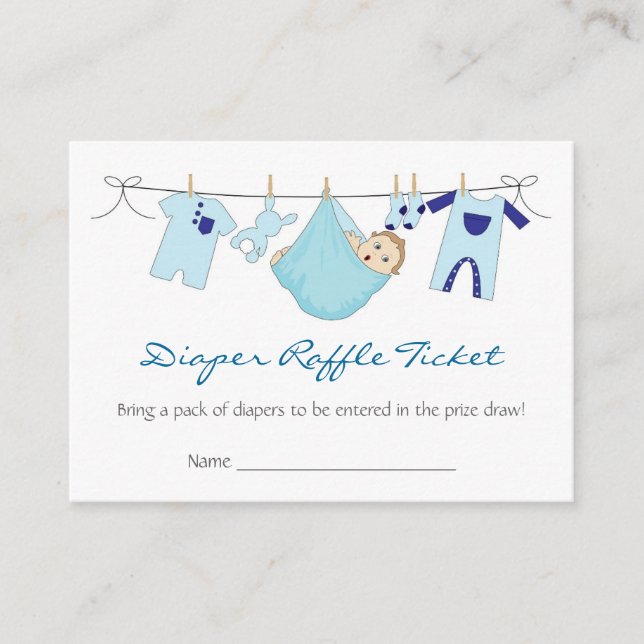 Baby Boy Clothes Line Diaper Raffle Business Card (Front)