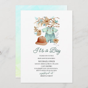 Baby boy cloths watercolor Baby Shower  Invitation