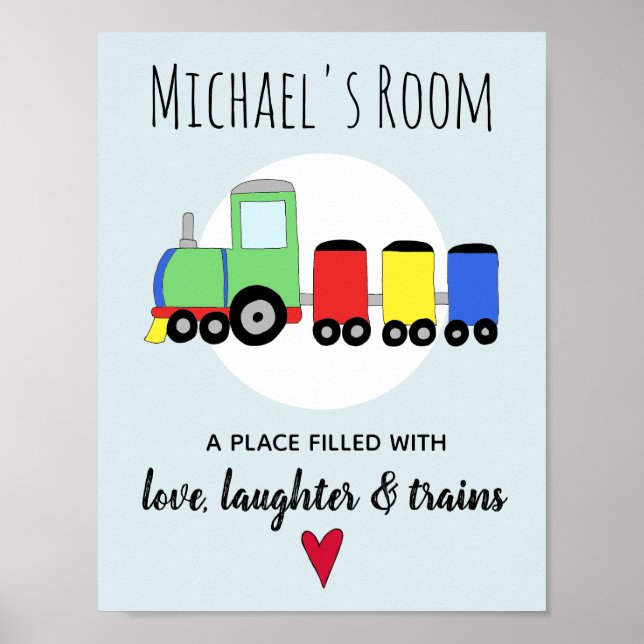 Baby Boy Colourful Locomotive Train Name Nursery Poster (Front)