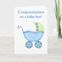 Baby Boy Congratulations Buggy Carriage Blue