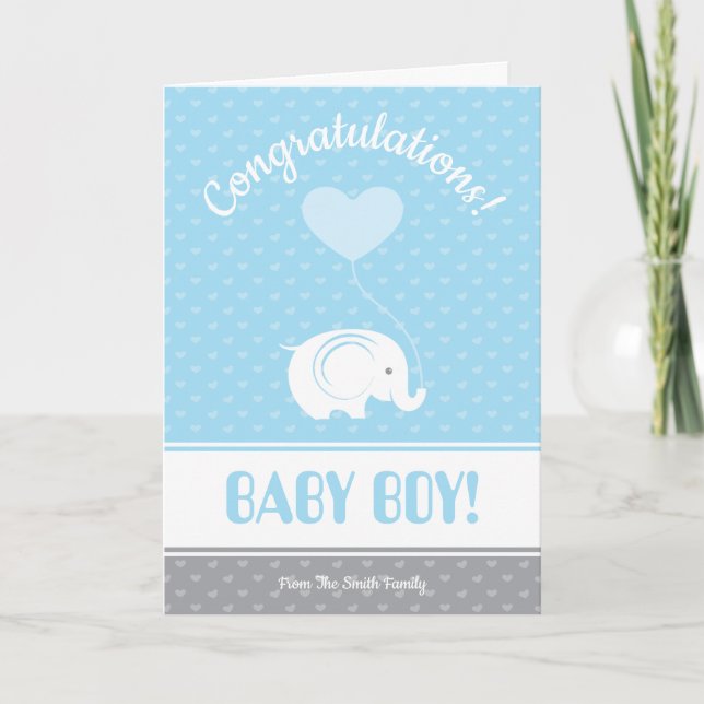 Baby Boy Congratulations Card with Elephant (Front)
