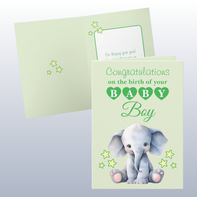 Baby boy congratulations elephant green card (Creator Uploaded)