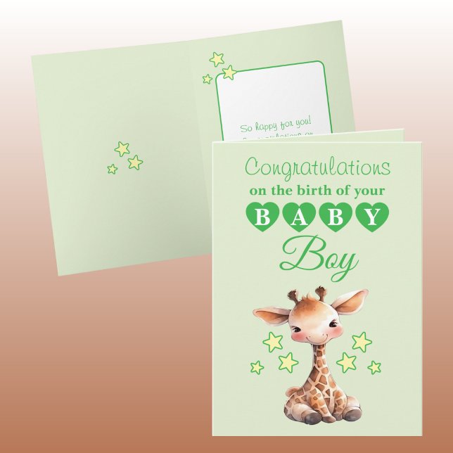 Baby boy congratulations giraffe green card (Creator Uploaded)