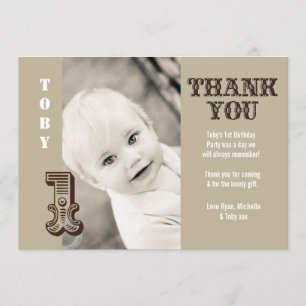 Baby Boy Cowboy 1st Birthday Thank You Photo Card