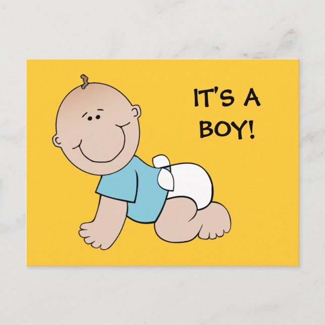 Baby boy crawling, IT'S A BOY! postcard (Front)