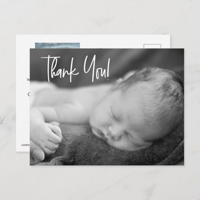 Baby Boy Custom Photos Handlettering thank you Postcard (Front/Back)