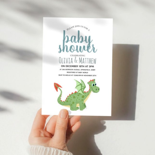 Baby Boy Cute and Modern Green Dragon Baby Shower Invitation (Creator Uploaded)