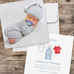 Baby Boy Cute Photo Watercolor Custom Announcement