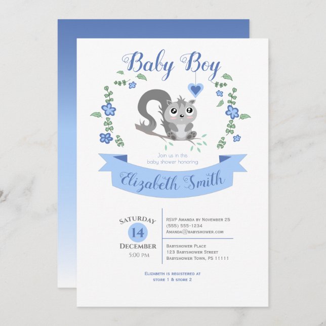 Baby Boy Cute squirrel babyshower Invitation (Front/Back)