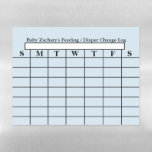 Baby Boy Daily Feeding Diaper Change Calendar Magnetic Dry Erase Sheet<br><div class="desc">Horizontal weekly baby boy feeding, diaper changing log. Personalise top white frame with current month. Keep wording at top of calendar or edit to only say feeding, etc. Light blue background with lined notes area. Grid has days of the week listed at top Sunday through Saturday. Use dry erase markers...</div>
