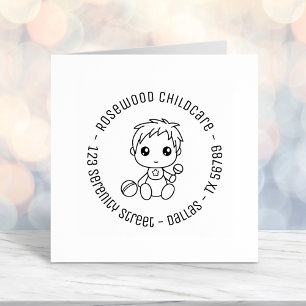 Baby Boy Daycare Childcare Round Address 2 Self-inking Stamp