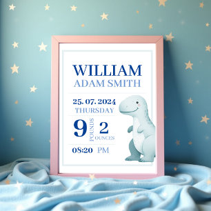 Baby Boy Dinosaur Personalised Birth Announcement Poster