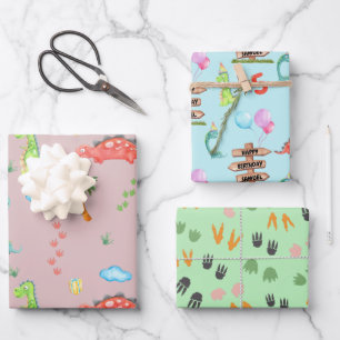 Baby Boy Dinosaur Personalised Name & Age birthday Wrapping Paper Sheet