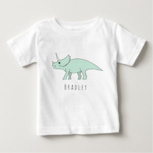 Baby Boy Doodle Triceratops Dinosaur with Name T-Shirt