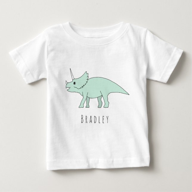 Baby Boy Doodle Triceratops Dinosaur with Name T-Shirt (Front)