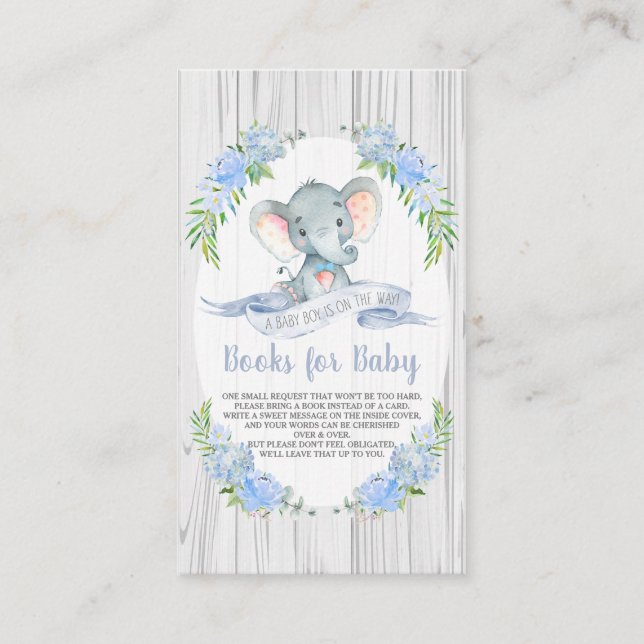 Baby Boy Elephant Baby Shower Bring a Book Enclosure Card (Front)