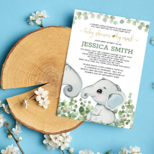 Baby Boy Elephant Baby Shower By Mail Invitation