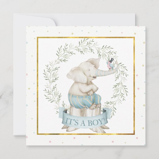 Baby Boy Elephant Baby Shower Invitation (Front)