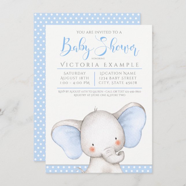 Baby Boy Elephant Baby Shower Invitation (Front/Back)