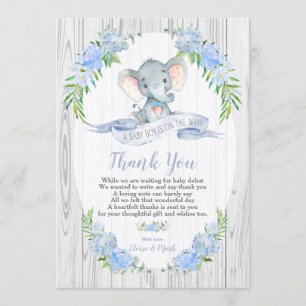 Baby Boy Elephant Baby Shower Thank You Card
