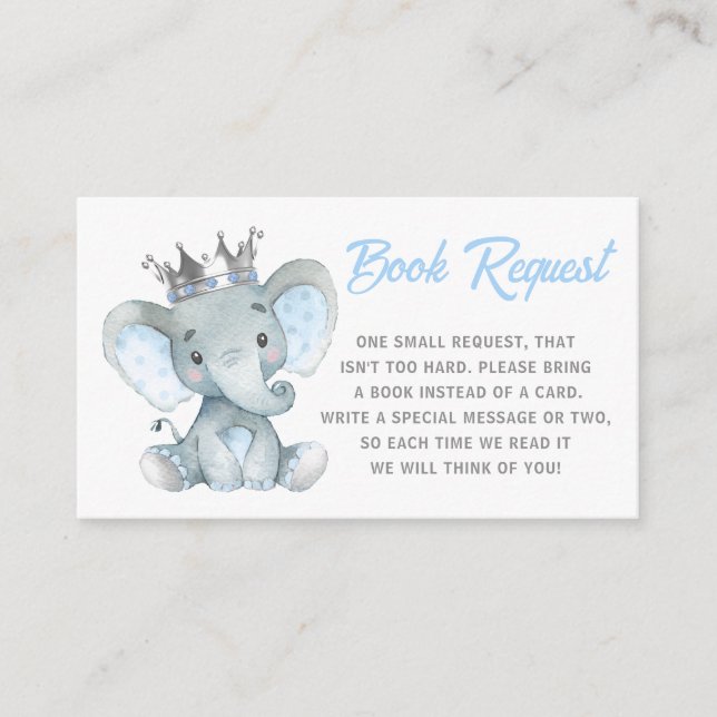 Baby Boy Elephant Book Request Card (Front)
