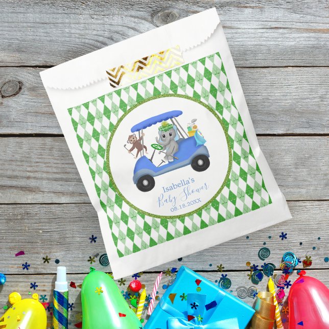 Baby Boy Elephant & Monkey Golf Favour Bags (Fill your baby shower favor bag with candy, soaps, and treats!)