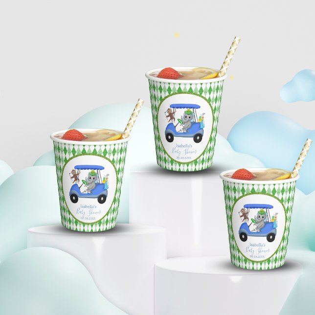 Baby Boy Elephant & Monkey Golf Shower Paper Cups (Creator Uploaded)