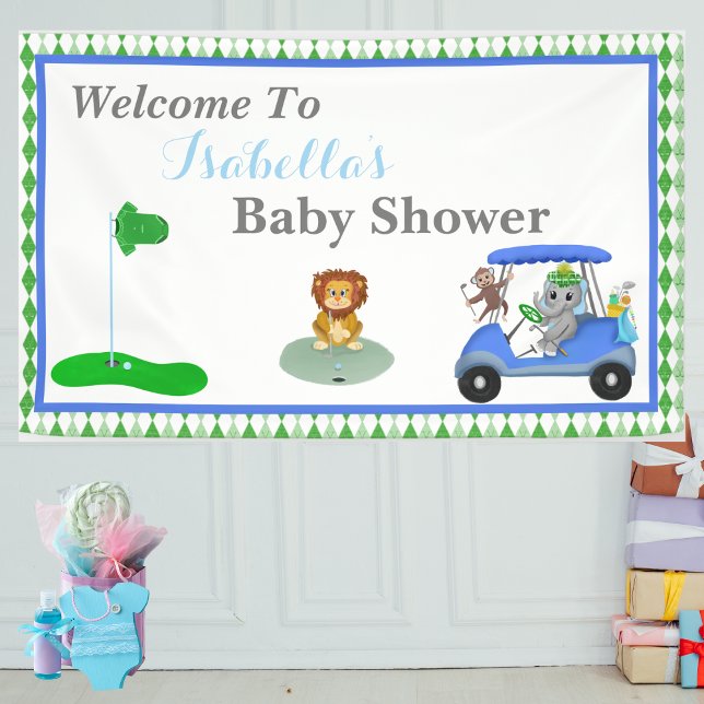 Baby Boy Elephant & Monkey Shower Banner (Welcome your guest with this golf-themed banner—a delightful touch for a memorable Baby Shower.)