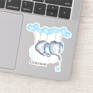 Baby Boy Elephant on Cloud with Blue Hearts Vinyl