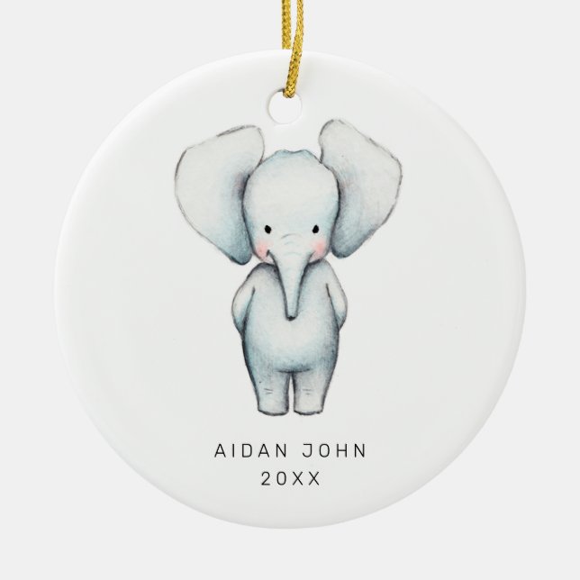 Baby Boy Elephant Personalised Cute Custom Ceramic Tree Decoration (Front)