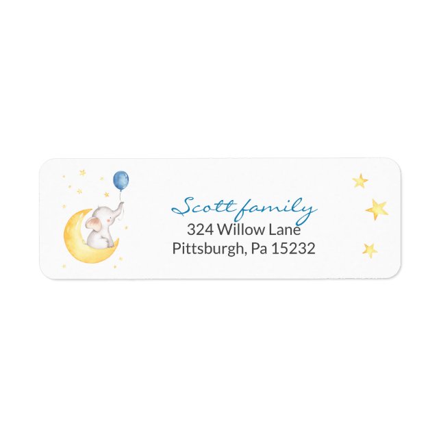 Baby Boy Elephant Return Address Label (Front)