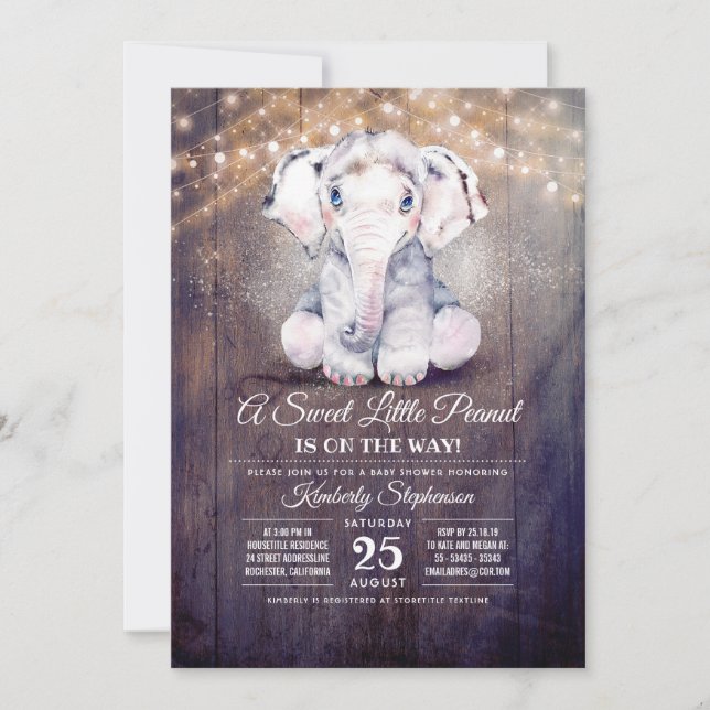 Baby Boy Elephant Rustic Baby Shower Invitation (Front)