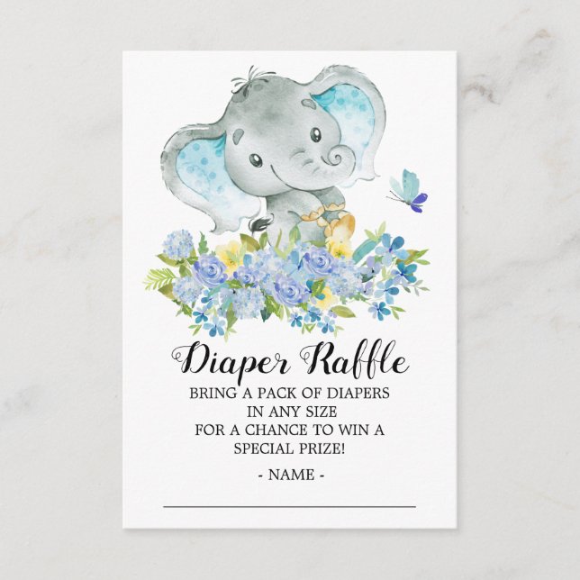 Baby Boy Elephant Shower Diaper Raffle Ticket Enclosure Card (Front)