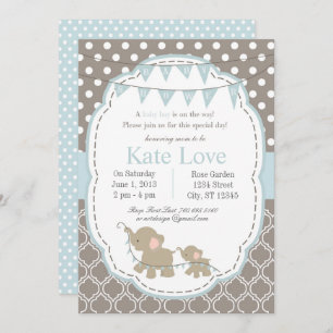 Baby Boy Elephant Shower Invitation - Blue