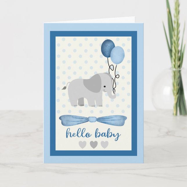 Baby Boy Elephant with Balloons Card (Front)