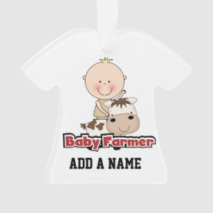 Baby Boy Farmer With Cow Ornament