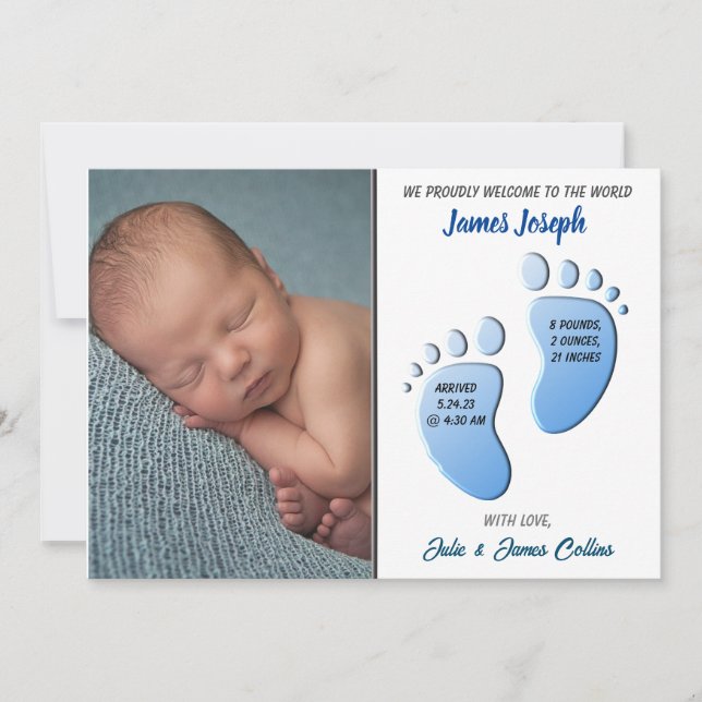 Baby Boy Feet Flat Announcement Card (Front)