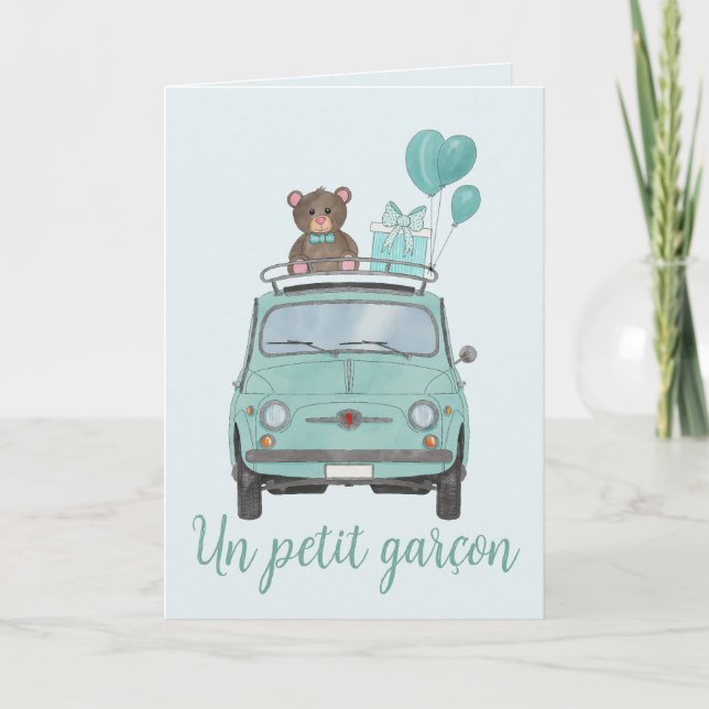 Baby Boy Fiat 500 French Congratulations Card (Front)