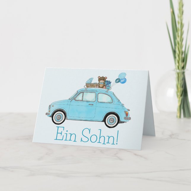 Baby Boy Fiat 500 German Congratulations Card (Front)