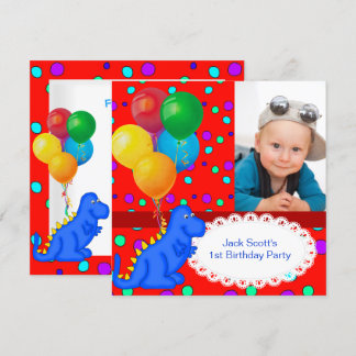 Baby Boy First Birthday 1st Dinosaur Invitation
