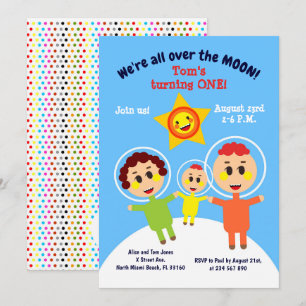 Baby boy first birthday astronaut party invitation