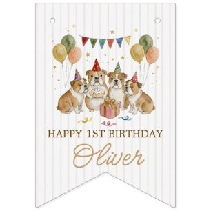 Baby Boy First Birthday Cute Puppy Flags