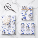 Baby Boy First Christmas Blue Elephant Personalise Wrapping Paper Sheet<br><div class="desc">Recognise a baby boy's First Christmas with this personalised giftwrap featuring a cute watercolor baby boy elephant wearing a blue stocking cap and holding a blue Christmas ornament surrounded by blue hearts with the editable text NAME'S FIRST CHRISTMAS you can change to other custom text instead. ASSISTANCE: For help with...</div>