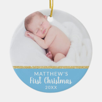 Baby Boy FIRST Christmas Blue | Message + PHOTO Ceramic Tree Decoration