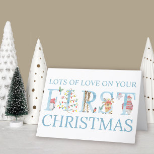 Baby Boy First Christmas Cute Animals Personalised Holiday Card