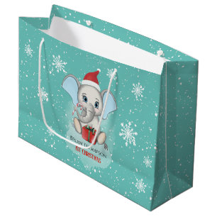 Baby Boy First Christmas Cute Elephant Holidays Large Gift Bag