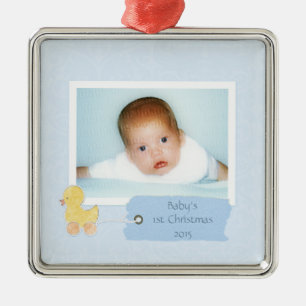 Baby Boy First Christmas Duckling Custom Photo Metal Tree Decoration