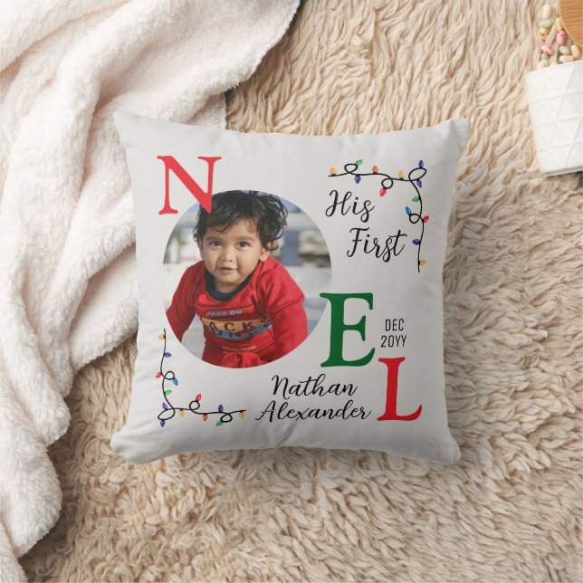 Baby Boy First Christmas Festive First Noel Photo Cushion (Blanket)